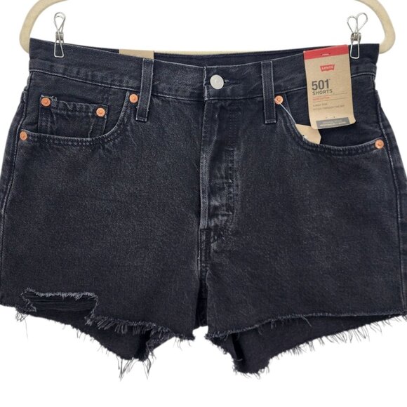 NEW Levi's Womens 29 Shorts 501 High Rise Cut Off Button Fly Black Jean Shorts - Picture 2 of 11